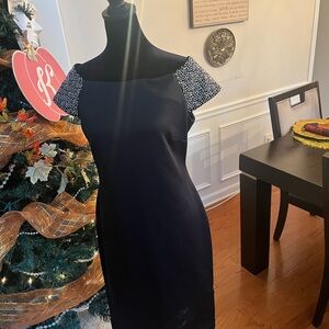 Calvin Klein Black Dress with Embellished Shoulders